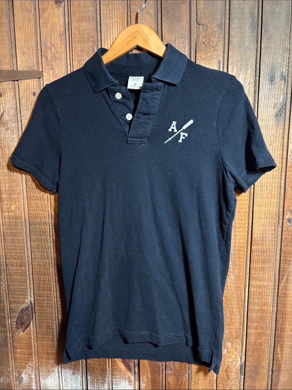 Abercrombie & Fitch Navy Short-Sleeve Polo with Embroidered AF Logo